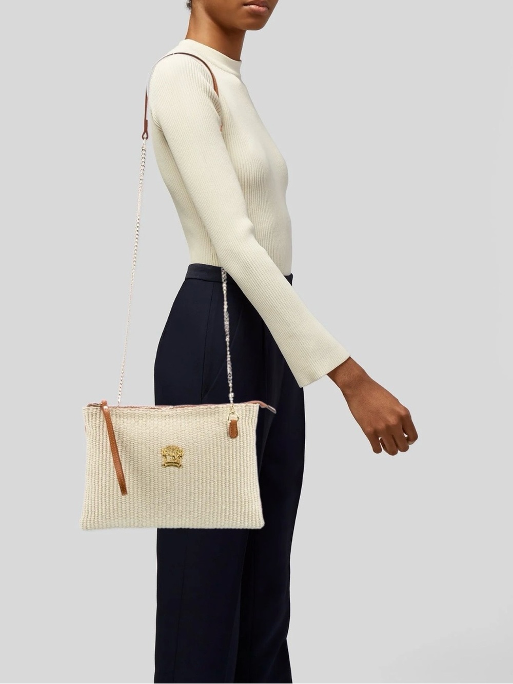 Pratesi Montebonello Summer Clutch on Belt 20cm in Hay Weave/Leather Trim